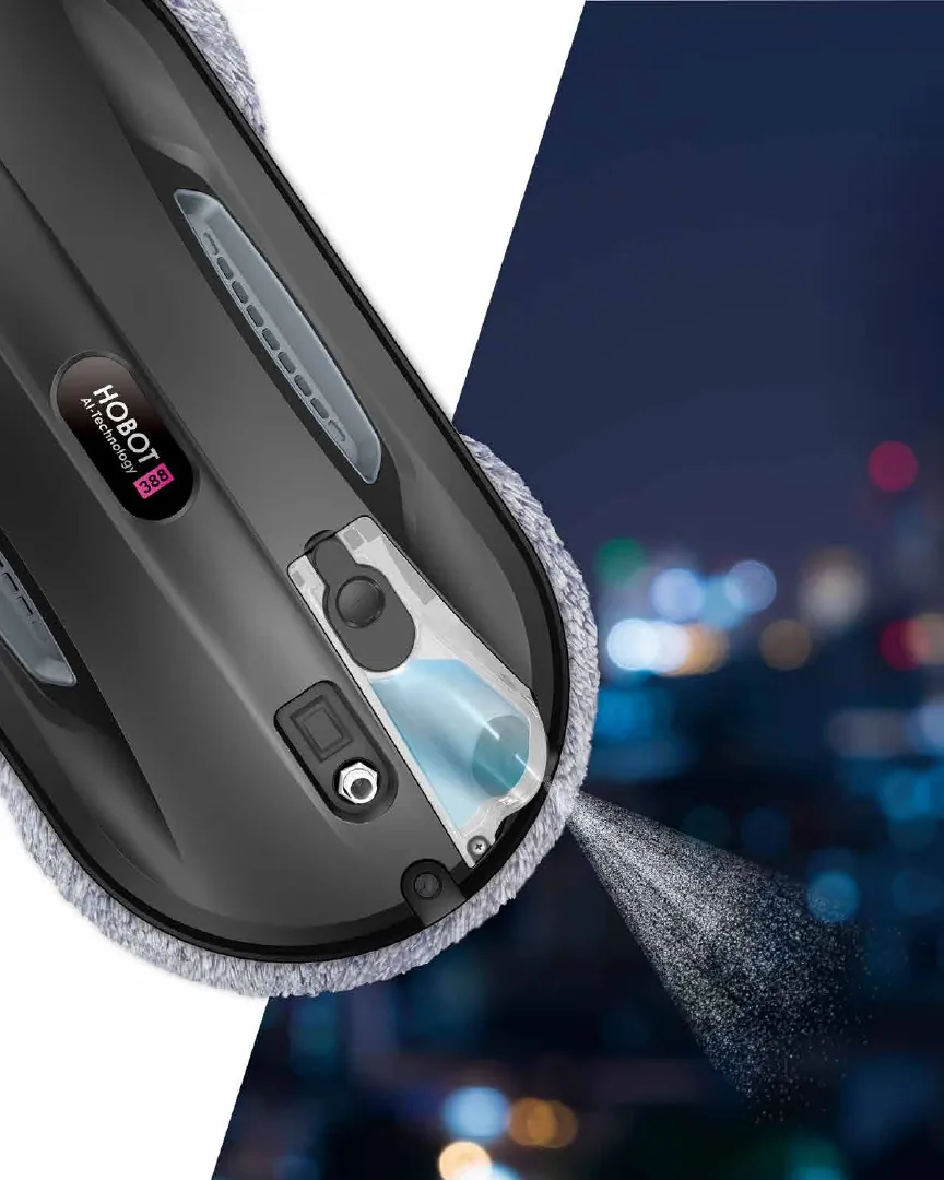 HOBOT ultrasonic mist spray on glass