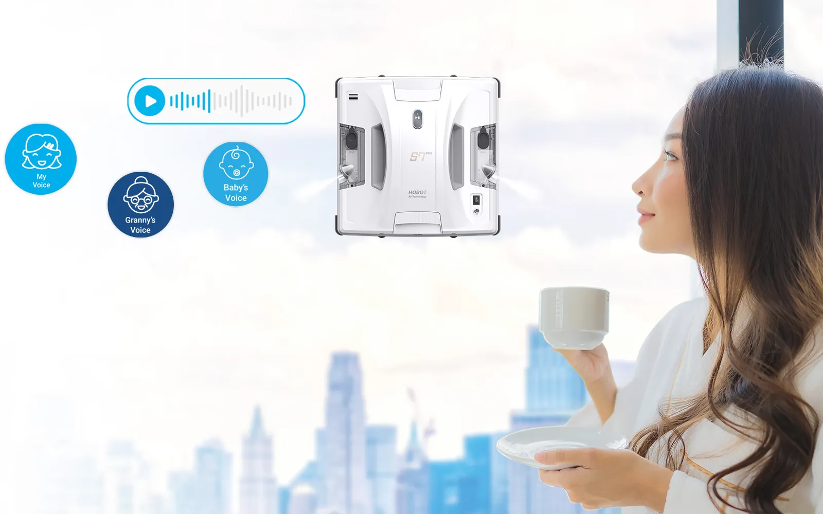 HOBOT S7 Pro on a window controlled from the HOBOT LEGEE app